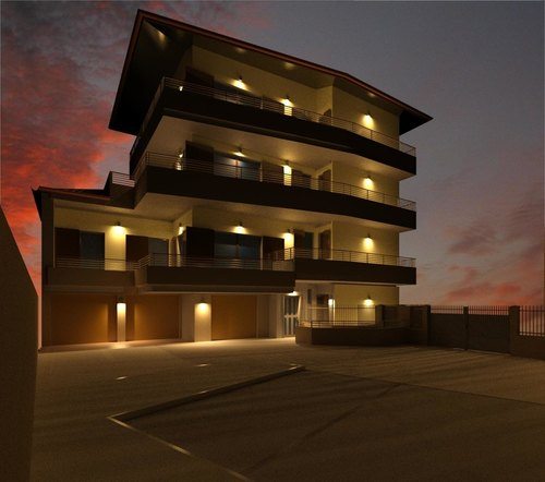 RENDERING ESTERNO - vista esterna notturna palazzina