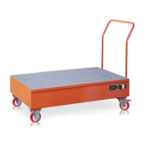  - Carrello in lamiera di acciaio con manico, vasca a tenuta stagna e piano di appoggio in grigliato zincato.