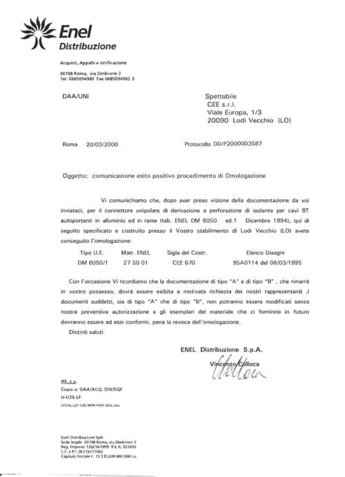 Omologazione Enel 275001